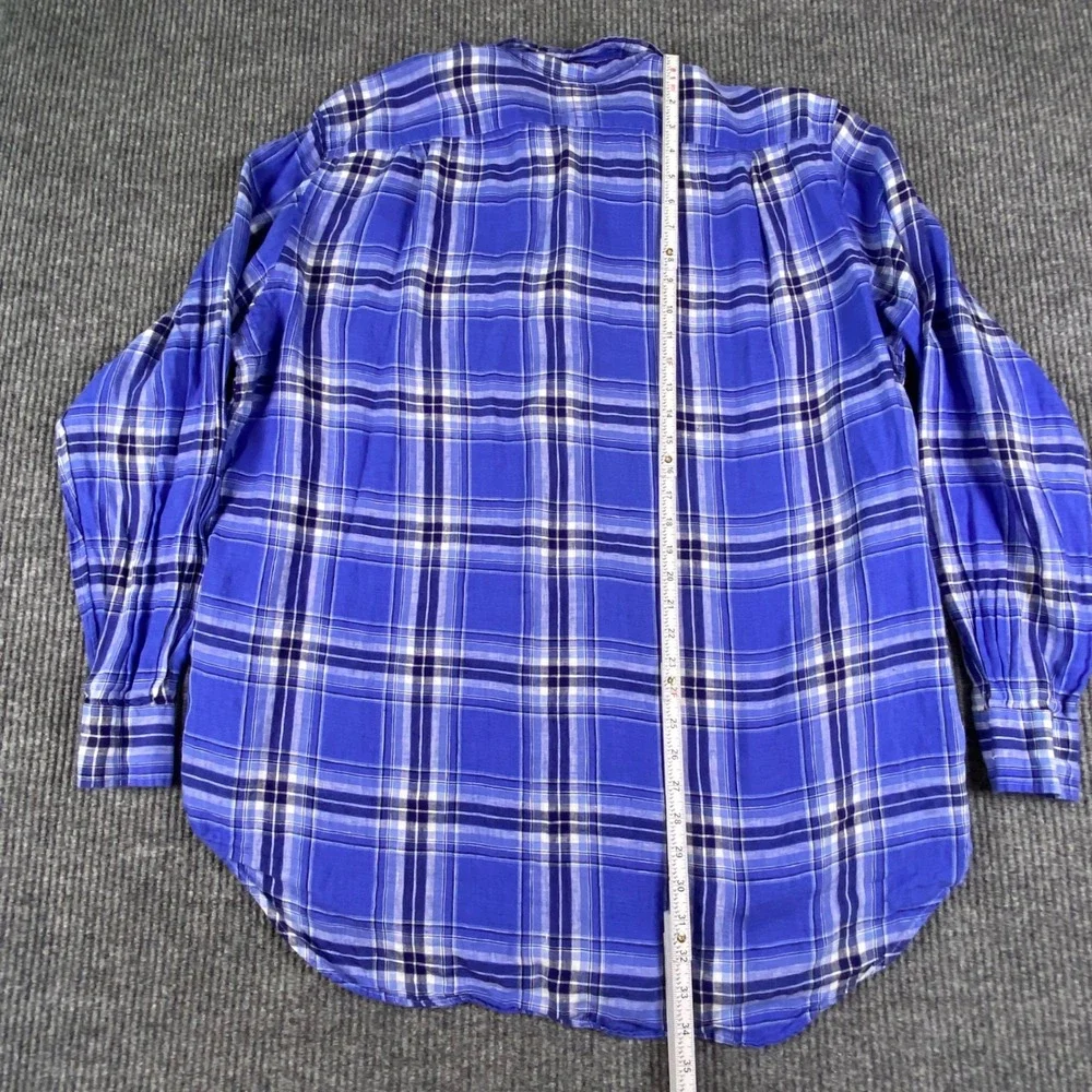 Polo Ralph Lauren Button Down Shirt Mens XLT Blue Plaid Linen Classic Preppy